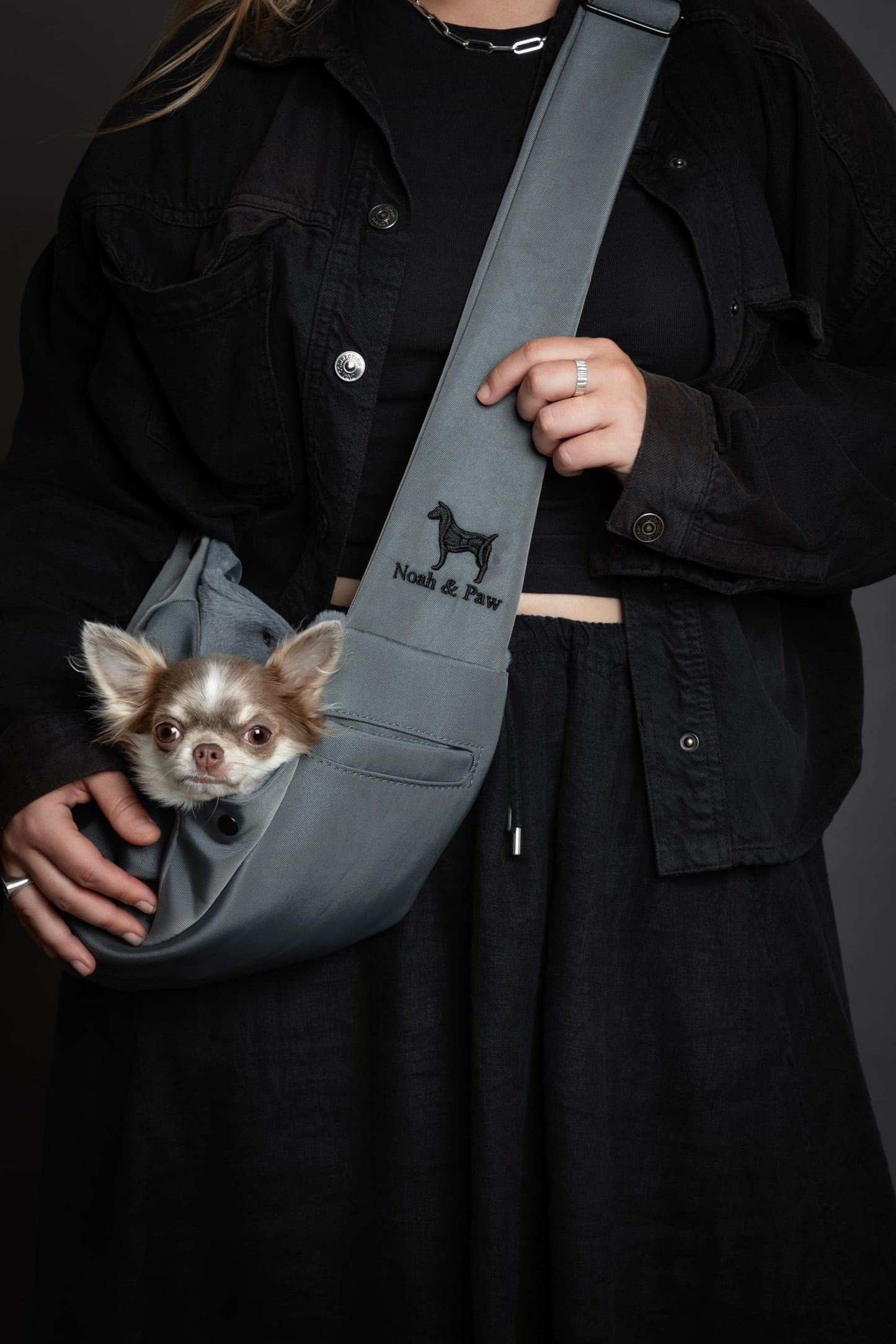 Noah & Paw Dog Sling Carrier for Small Dogs 5-18lb, Dog Sling for Small Dogs and Cats, Dog Carrier with Adjustable Padded Strap, Premium Twill, Lined with Fur, Double Safety Feature, Machine Washable