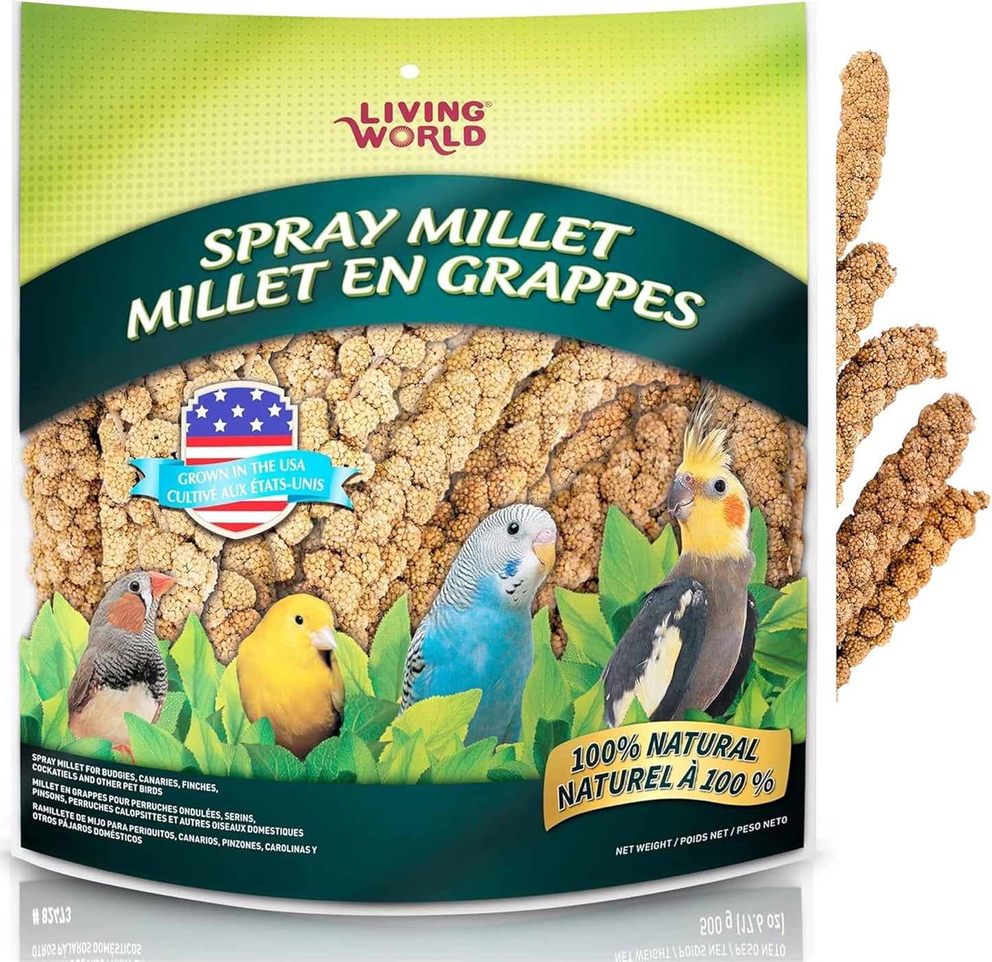 Living World - Millet Spray for Birds, 3.5 Oz – Premium Treat for Budgies, Canaries, Finches, Cockatiels and Other Pet Birds