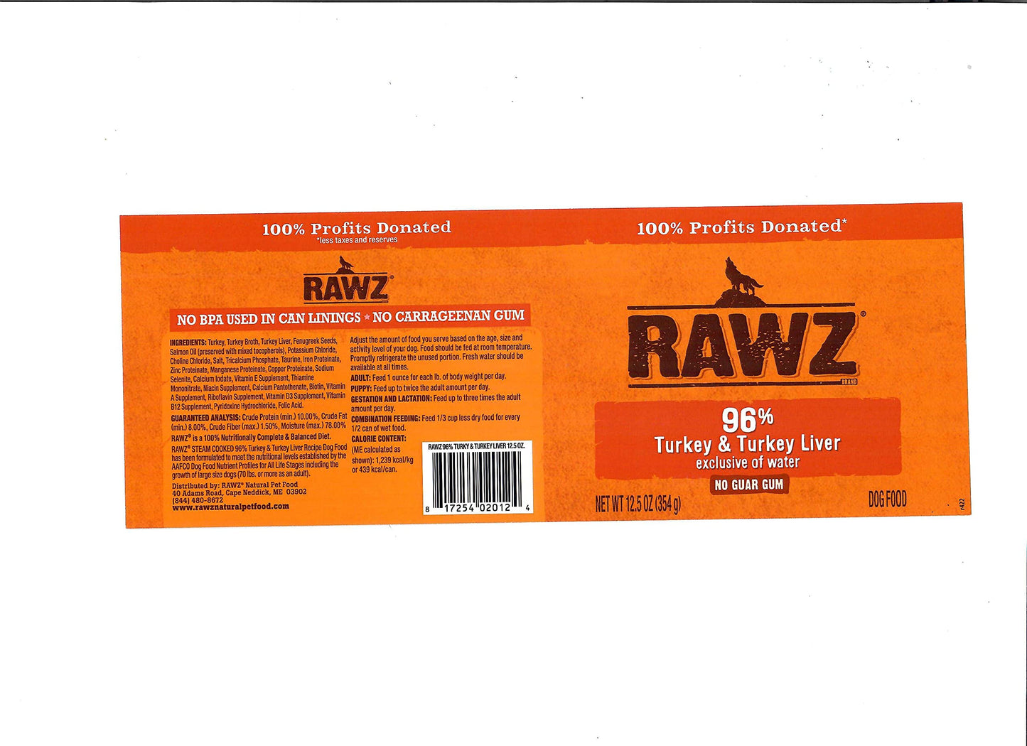 Rawz 96% Meat Canned Wet Food for Dogs 12 Pack/ 12.5 oz. Cans (Beef/Beef Liver)