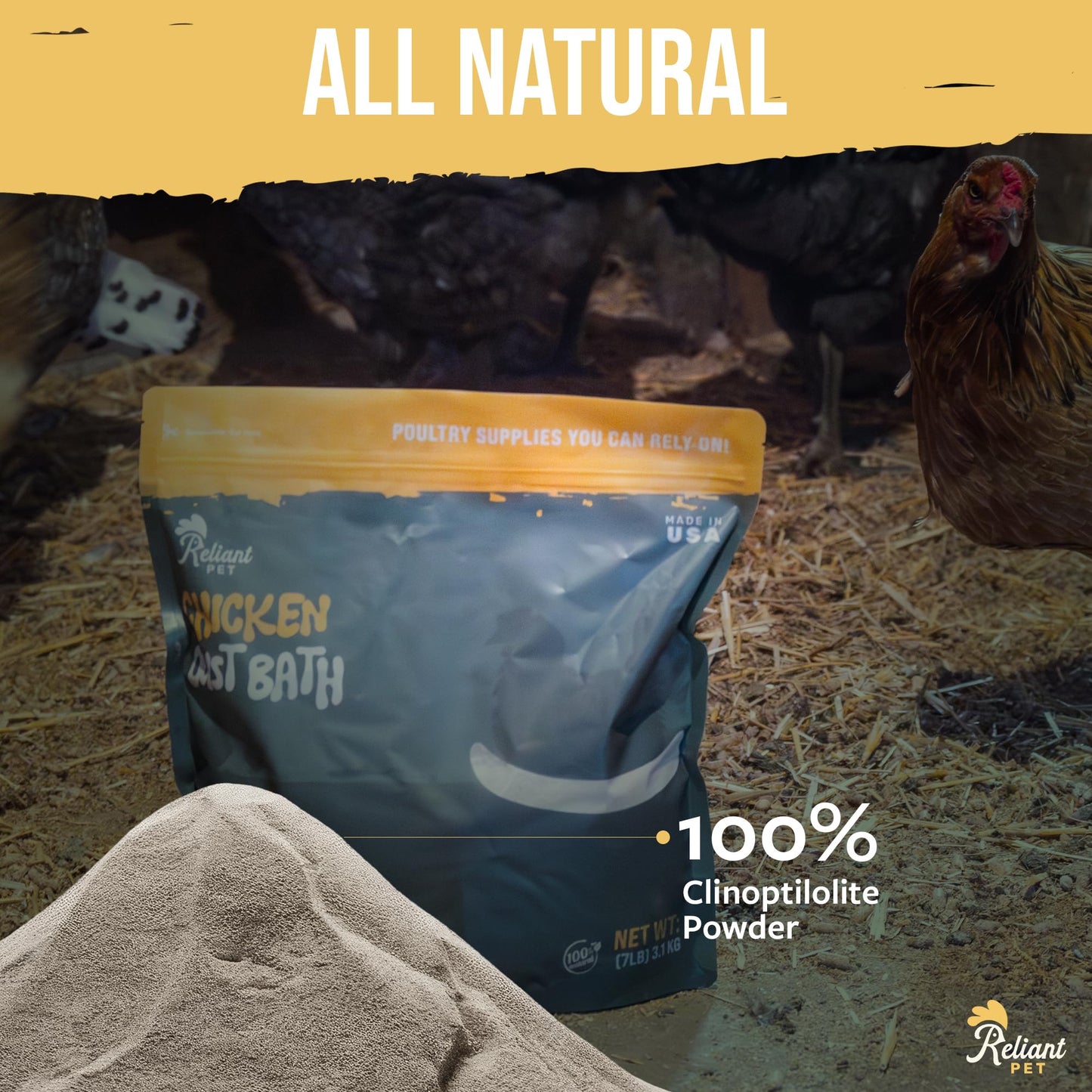 Reliant Pet Chicken Dust Bath - 7lbs, Made in USA Natural Dust Bath for Chickens - Ideal Chicken Dust for Bath Tub Mix - Poultry Dust Powder for Chicken Coop