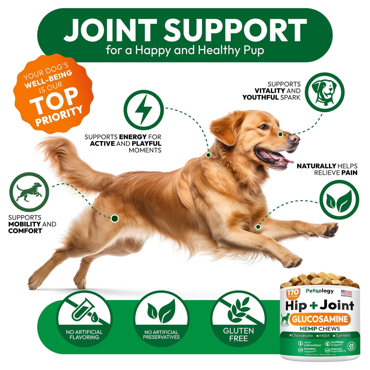 Hip & Joint Supplement for Dogs Glucosamine Joint Pain Relief Chews