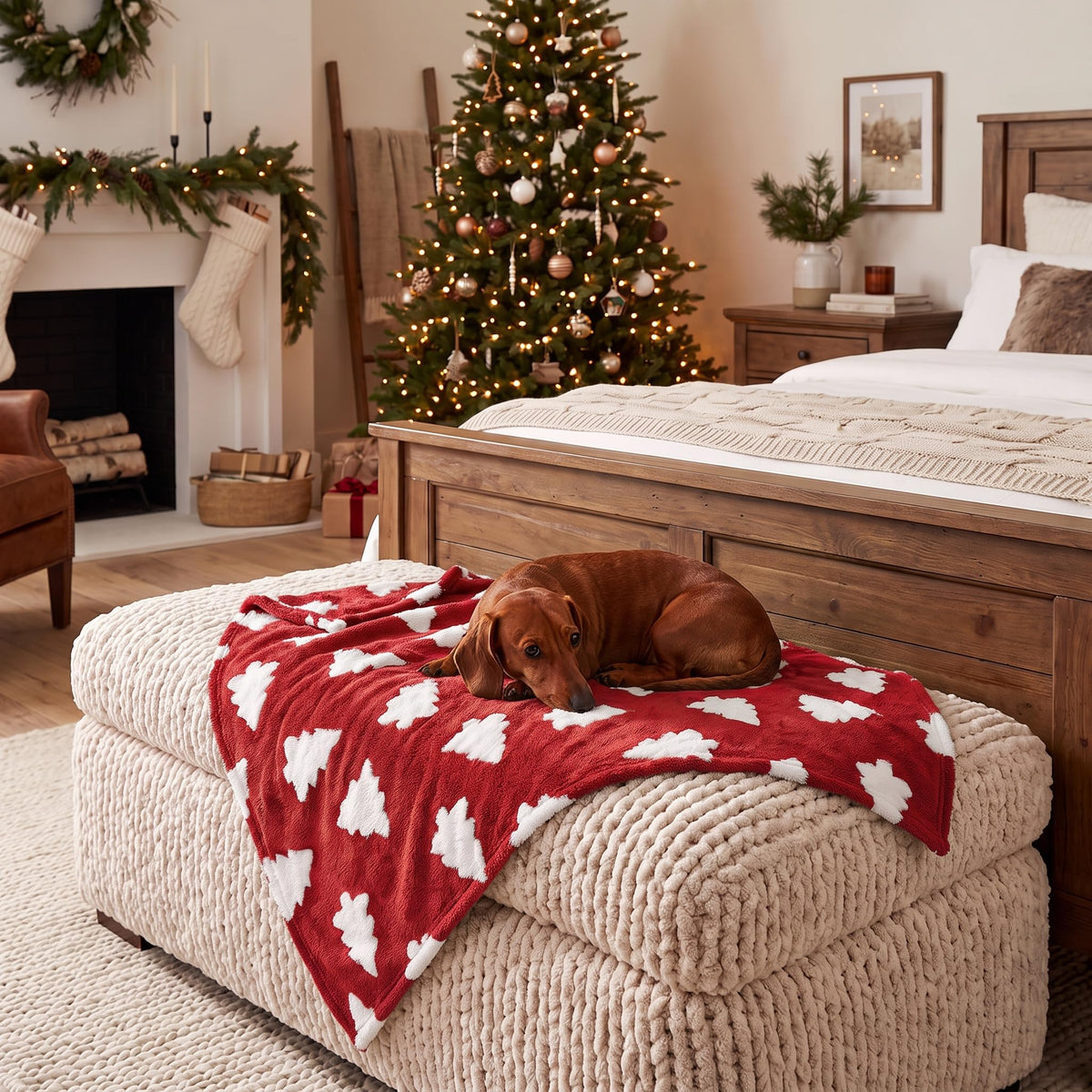 Horaldaily Red Christmas Trees Shape 3D Textured Pets Blanket 20x30