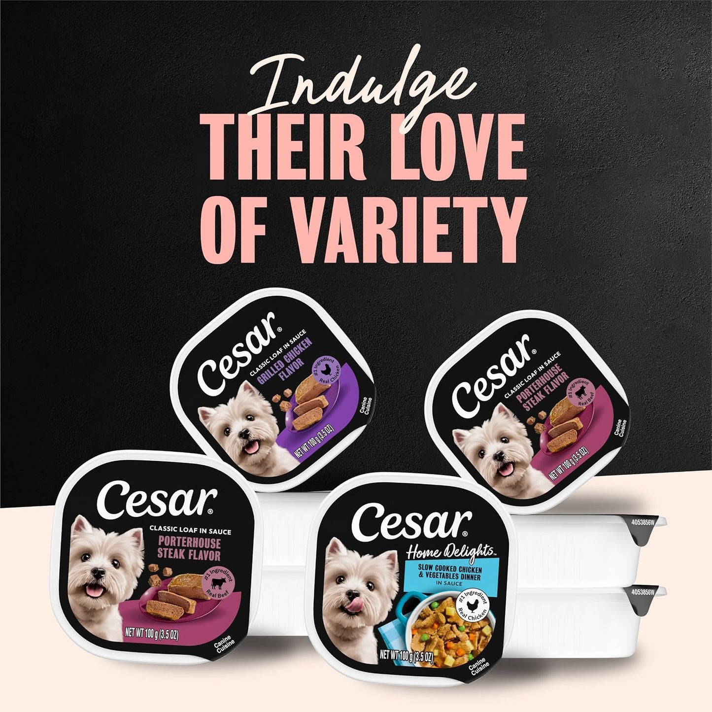 Cesar Home Delights Adult Wet Dog Food, Pot Roast with Spring Vegetables, Beef Stew, Turkey, Green Beans, & Potatoes, and Hearty Chicken & Noodle Dinner in Sauce Variety Pack, 3.5 oz. 24 Count