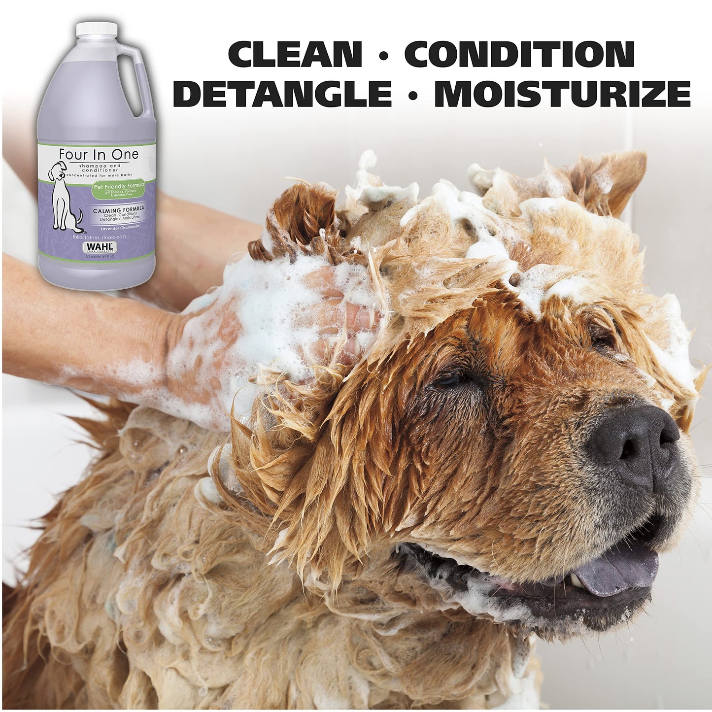 Wahl USA 4-in-1 Calming Dog Shampoo with Lavender Chamomile Scent – Cleans, Conditions, Detangles, & Moisturizes - Pet Friendly Formula - 24 Oz - Model 820000A