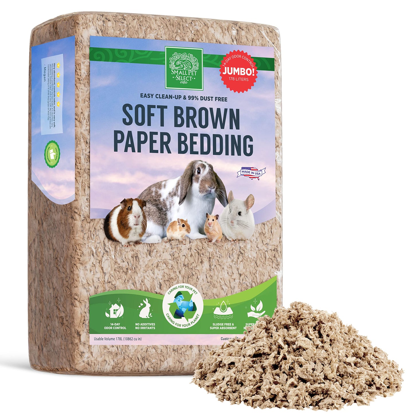 Small Pet Select Premium Small Animal Bedding, Natural Soft Paper Bedding for Small Indoor and Outdoor Pets, Made in USA, 56 L Pack,Beige