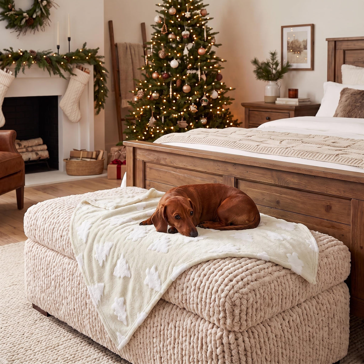 Horaldaily Red Christmas Trees Shape 3D Textured Pets Blanket 20x30