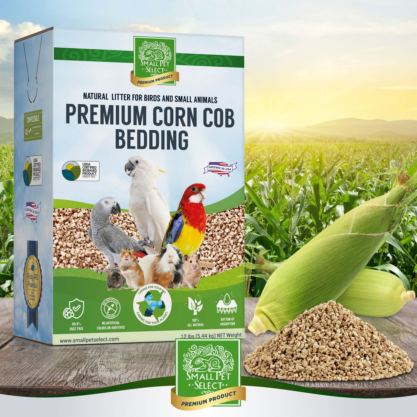 100% Natural Corn Cob Bedding for Pets - Small Pet Select Small Animal & Bird Cage Litter Safe for Hamsters, Guinea Pigs & More -6lb