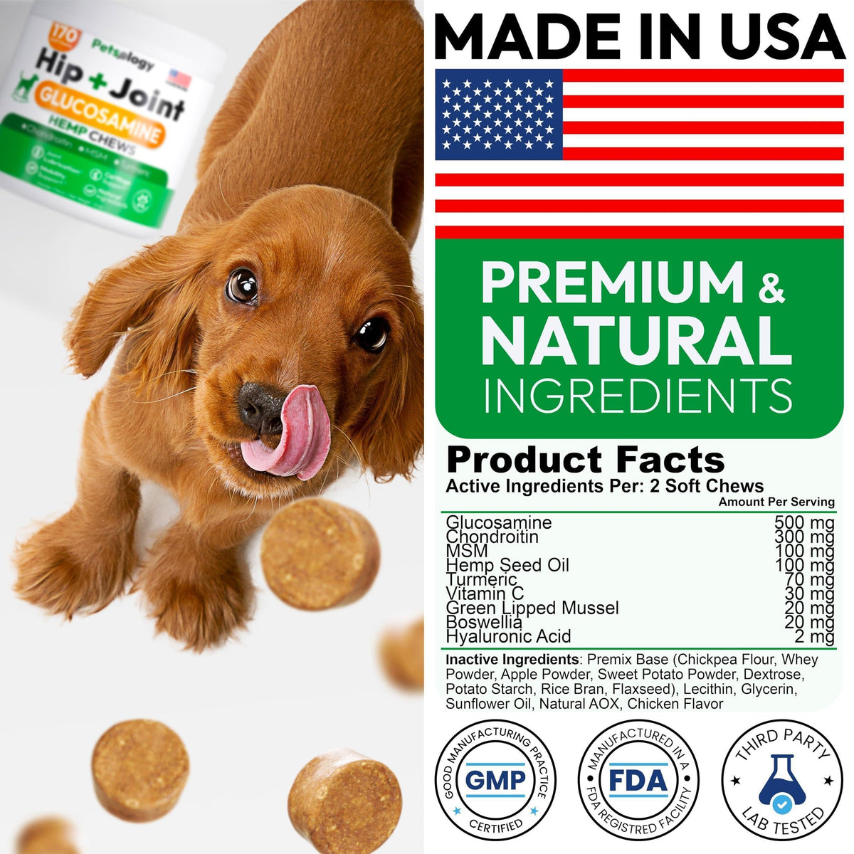Hip & Joint Supplement for Dogs Glucosamine Joint Pain Relief Chews