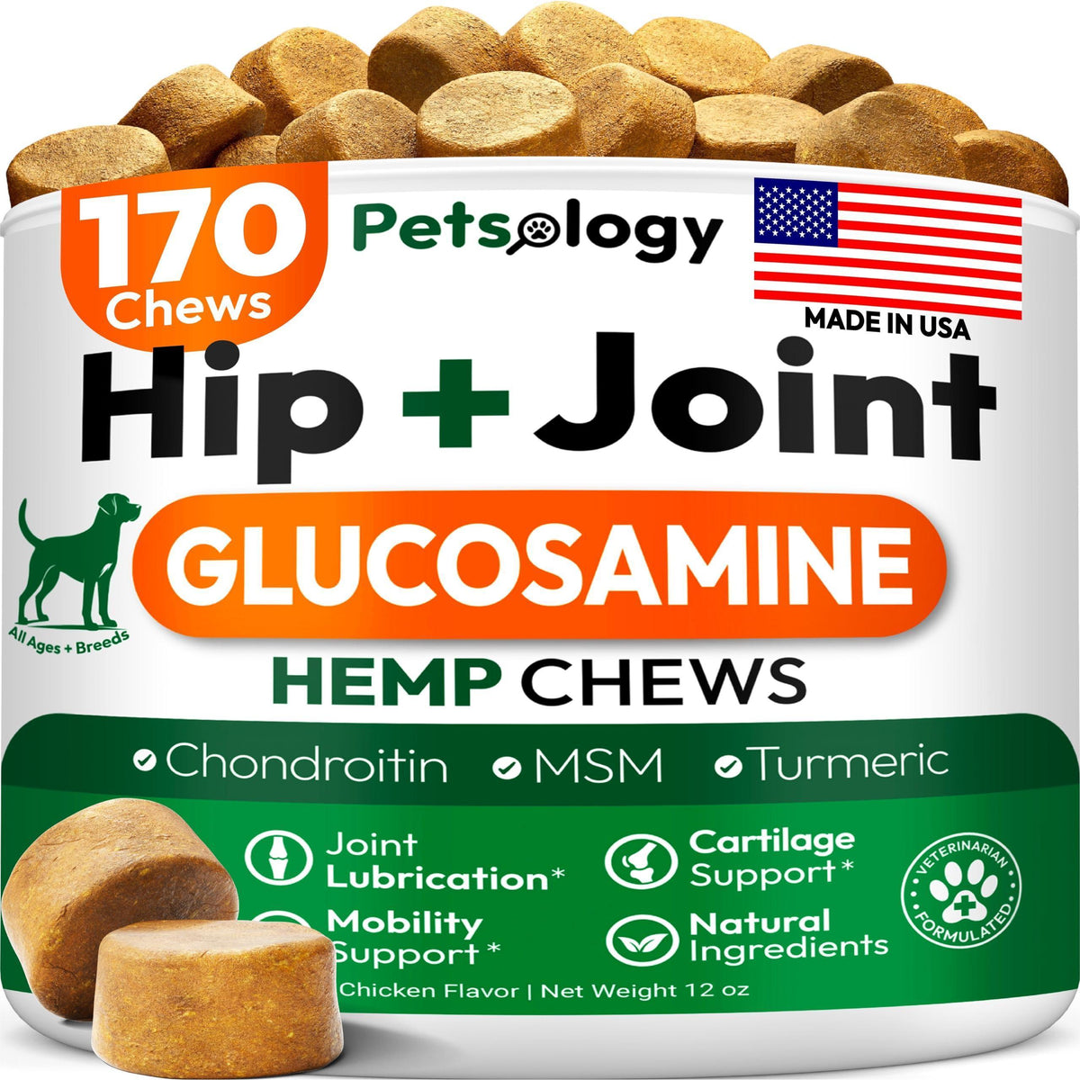 Hip & Joint Supplement for Dogs Glucosamine Joint Pain Relief Chews